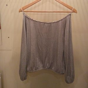 Off the should strippepd shirt